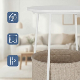 Ochama Round Modern Side Table with Fabric Basket –45x45x51cm， Matte White & Camel Brown, Compact End Table for Living Room or Bedroom – Stylish & Storage-Friendly - thumbnail 7