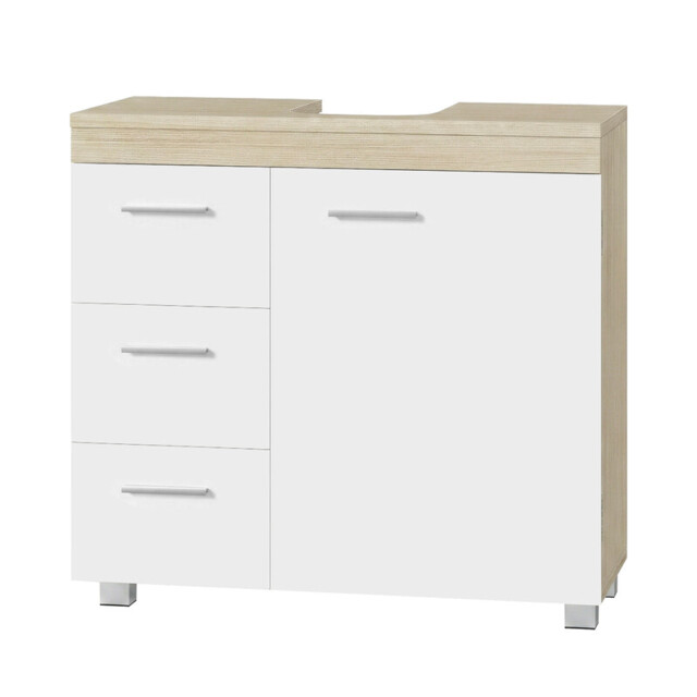 Ochama  Bathroom Storage Unit with Drawers, Under Sink Cabinet with Compartments and Feet, for Pedestal Basins, White and Beige - image 1