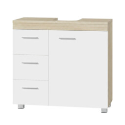 Ochama  Bathroom Storage Unit with Drawers, Under Sink Cabinet with Compartments and Feet, for Pedestal Basins, White and Beige - thumbnail 1