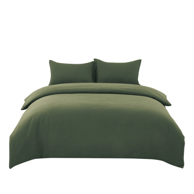 Dark Green Cotton Double Gauze Duvet Cover & Pillowcases Set, 135*200CM+50*75CM*1 - image 1