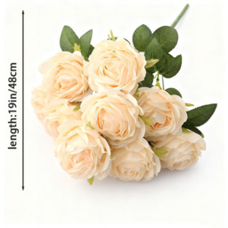 Yuejia 1Pc 18.89in/48cm Artificial Roses Flowers Arrangement Silk Bouquet for Home Office Parties Bridal and Wedding Decoration(Champagne) - thumbnail 2