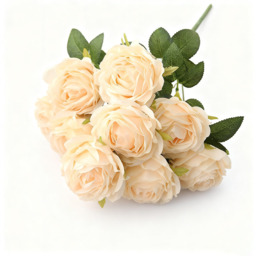 Yuejia 1Pc 18.89in/48cm Artificial Roses Flowers Arrangement Silk Bouquet for Home Office Parties Bridal and Wedding Decoration(Champagne)