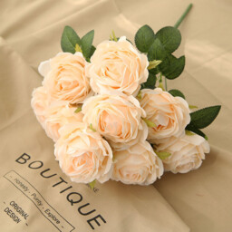 Yuejia 1Pc 18.89in/48cm Artificial Roses Flowers Arrangement Silk Bouquet for Home Office Parties Bridal and Wedding Decoration(Champagne) - thumbnail 5