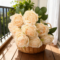 Yuejia 1Pc 18.89in/48cm Artificial Roses Flowers Arrangement Silk Bouquet for Home Office Parties Bridal and Wedding Decoration(Champagne) - thumbnail 4