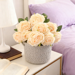 Yuejia 1Pc 18.89in/48cm Artificial Roses Flowers Arrangement Silk Bouquet for Home Office Parties Bridal and Wedding Decoration(Champagne) - thumbnail 6
