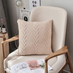 MEROPE, Acrylic Knit/Herringbone Cushion Cover, 50x50cm, white, 1pack - thumbnail 1