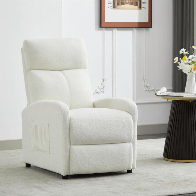 mcc direct Push Back Recliner Chair, with Lumbar Support, Padded Backrest, Side Pocket and Adjustable Leg Rest ( Teddy Fabric Beige) - image 1