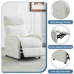 mcc direct Push Back Recliner Chair, with Lumbar Support, Padded Backrest, Side Pocket and Adjustable Leg Rest ( Teddy Fabric Beige) - thumbnail 6