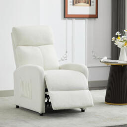 mcc direct Push Back Recliner Chair, with Lumbar Support, Padded Backrest, Side Pocket and Adjustable Leg Rest ( Teddy Fabric Beige) - thumbnail 7