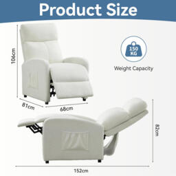mcc direct Push Back Recliner Chair, with Lumbar Support, Padded Backrest, Side Pocket and Adjustable Leg Rest ( Teddy Fabric Beige) - thumbnail 4