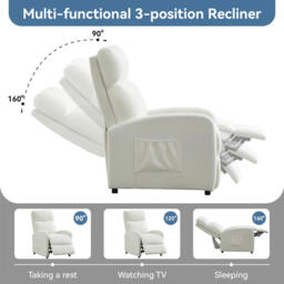 mcc direct Push Back Recliner Chair, with Lumbar Support, Padded Backrest, Side Pocket and Adjustable Leg Rest ( Teddy Fabric Beige) - thumbnail 3
