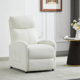 mcc direct Push Back Recliner Chair, with Lumbar Support, Padded Backrest, Side Pocket and Adjustable Leg Rest ( Teddy Fabric Beige)