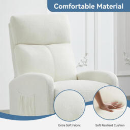 mcc direct Push Back Recliner Chair, with Lumbar Support, Padded Backrest, Side Pocket and Adjustable Leg Rest ( Teddy Fabric Beige) - thumbnail 5