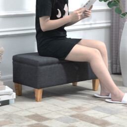 HOMCOM Ottoman Storage Padded Top Charcoal/Natural - thumbnail 6