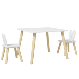 AIYAPLAY 3 Pieces Toddler Table and Chair Set, Kids Desk and 2 Chairs Set with Cute Bunny Ear Backrest, Wooden Legs, for Nursery, Playroom, Classroom - White - thumbnail 1