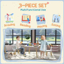 AIYAPLAY 3 Pieces Toddler Table and Chair Set, Kids Desk and 2 Chairs Set with Cute Bunny Ear Backrest, Wooden Legs, for Nursery, Playroom, Classroom - White - thumbnail 3