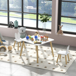 AIYAPLAY 3 Pieces Toddler Table and Chair Set, Kids Desk and 2 Chairs Set with Cute Bunny Ear Backrest, Wooden Legs, for Nursery, Playroom, Classroom - White - thumbnail 4