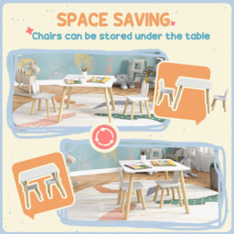 AIYAPLAY 3 Pieces Toddler Table and Chair Set, Kids Desk and 2 Chairs Set with Cute Bunny Ear Backrest, Wooden Legs, for Nursery, Playroom, Classroom - White - thumbnail 2