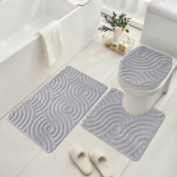 Soft Bathroom Carpet 3 Piece Bathroom Rugs and Mats Set Bath Mats Set with U-Shaped Toilet Floor Mat Rugs andToilet Lid Cover Mat,Wavy gray - thumbnail 1