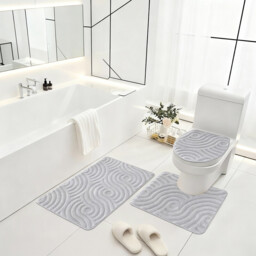 Soft Bathroom Carpet 3 Piece Bathroom Rugs and Mats Set Bath Mats Set with U-Shaped Toilet Floor Mat Rugs andToilet Lid Cover Mat,Wavy gray - thumbnail 2