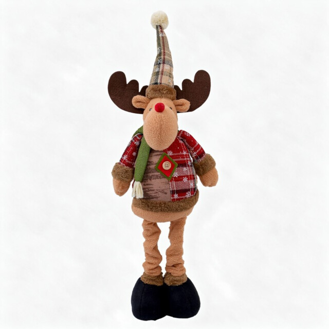 1PC 24inch Large Size Stretchy Christmas Standing Figurine Standing Deer Figure with Pine Branches Christmas Ornament Home Decorations Cute Xmas Gift - image 1