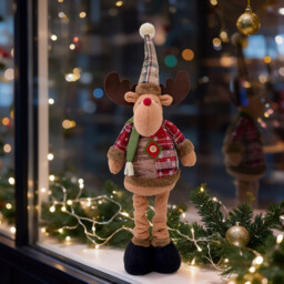 1PC 24inch Large Size Stretchy Christmas Standing Figurine Standing Deer Figure with Pine Branches Christmas Ornament Home Decorations Cute Xmas Gift - thumbnail 3