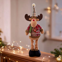 1PC 24inch Large Size Stretchy Christmas Standing Figurine Standing Deer Figure with Pine Branches Christmas Ornament Home Decorations Cute Xmas Gift - thumbnail 2
