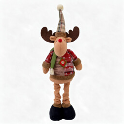 1PC 24inch Large Size Stretchy Christmas Standing Figurine Standing Deer Figure with Pine Branches Christmas Ornament Home Decorations Cute Xmas Gift