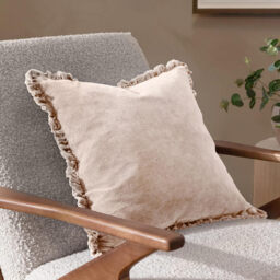 Yard Cushion Bertie Washed Cotton Velvet Square Natural 45x45cm - thumbnail 1