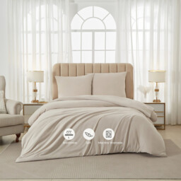 Meeallhome Washed Brushed All-Season Duvet Cover Set, 200×200 cm + Pillowcases 50×75 cm*2, Greige, 2-Piece Set - thumbnail 1