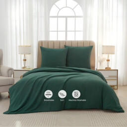 Meeallhome  Washed Brushed Duvet Cover Set 200*200cm/50*75cm*2  dark green - thumbnail 7