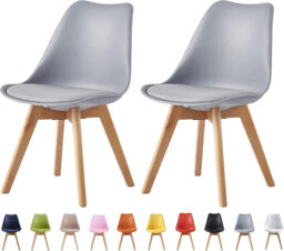 mcc direct Set of 2 Dining Chairs Wooden Legs Soft Cushion Pad Stylish Retro Lounge Dining Office EVA (Grey)