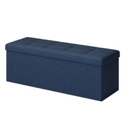Ochama Storage Ottoman, Foldable Velvet Storage Bench, 2 Extra Storage Boxes, 38 x 110 x 38 cm, for Hallway, Living Room, Bedroom, Dark Blue - thumbnail 1