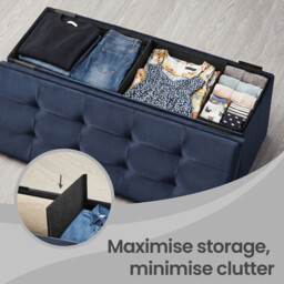 Ochama Storage Ottoman, Foldable Velvet Storage Bench, 2 Extra Storage Boxes, 38 x 110 x 38 cm, for Hallway, Living Room, Bedroom, Dark Blue - thumbnail 7