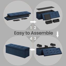 Ochama Storage Ottoman, Foldable Velvet Storage Bench, 2 Extra Storage Boxes, 38 x 110 x 38 cm, for Hallway, Living Room, Bedroom, Dark Blue - thumbnail 5