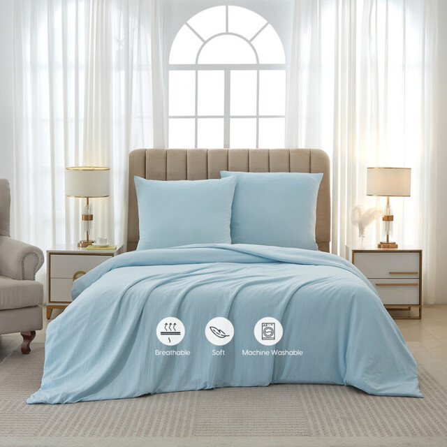 Meeallhome  Washed Brushed Duvet Cover Set 200*200cm/50*75cm*2  Lake blue - image 1