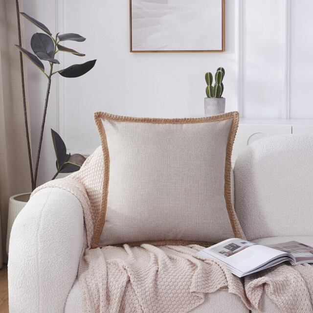 MEROPE, Polyester Linen look Cushion Cover, 50x50cm, bleach, 1pack - image 1