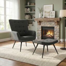 Accent Chair & Footstool Katelyn Charcoal - thumbnail 1
