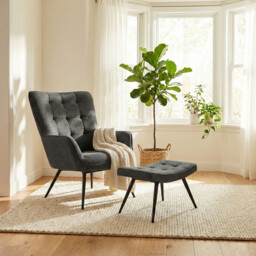 Accent Chair & Footstool Katelyn Charcoal - thumbnail 2