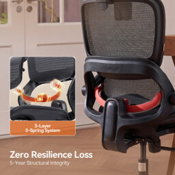SIHOO B100JT Office Chair with Footrest， Comfy Ergonomic Office Chair， Computer Chair with Adaptive Lumbar Support & Wide Headrest， Flip-up Armrests， Swivel Desk Chair for Long Hours， Without Footrest， Black - thumbnail 2