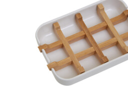 Maison by Premier White Soap Tray, Eco Soap Dish With Bamboo Insert, Biodegradable Rectangular Soap Holder With Drainage - thumbnail 3