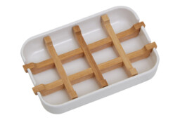 Maison by Premier White Soap Tray, Eco Soap Dish With Bamboo Insert, Biodegradable Rectangular Soap Holder With Drainage - thumbnail 2