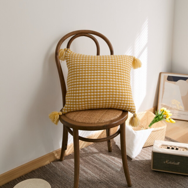 MEROPE, Acrylic Knit/Waffle Cushion Cover, 50x50cm, yellow/white, 1pack - image 1