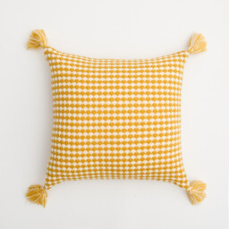 MEROPE, Acrylic Knit/Waffle Cushion Cover, 50x50cm, yellow/white, 1pack - thumbnail 2