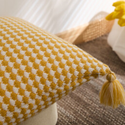 MEROPE, Acrylic Knit/Waffle Cushion Cover, 50x50cm, yellow/white, 1pack - thumbnail 4