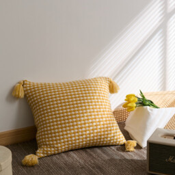 MEROPE, Acrylic Knit/Waffle Cushion Cover, 50x50cm, yellow/white, 1pack - thumbnail 3
