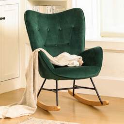 URBAN MEUBLE Modern Velvet Rocker - High Back & Deep Seat, Green - thumbnail 4