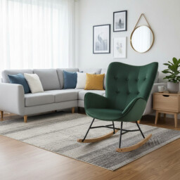 URBAN MEUBLE Modern Velvet Rocker - High Back & Deep Seat, Green - thumbnail 5