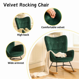 URBAN MEUBLE Modern Velvet Rocker - High Back & Deep Seat, Green - thumbnail 7