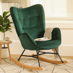 URBAN MEUBLE Modern Velvet Rocker - High Back & Deep Seat, Green - thumbnail 3